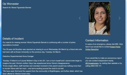 Polícia cria portal para receber pistas sobre brasileira desaparecida na Inglaterra