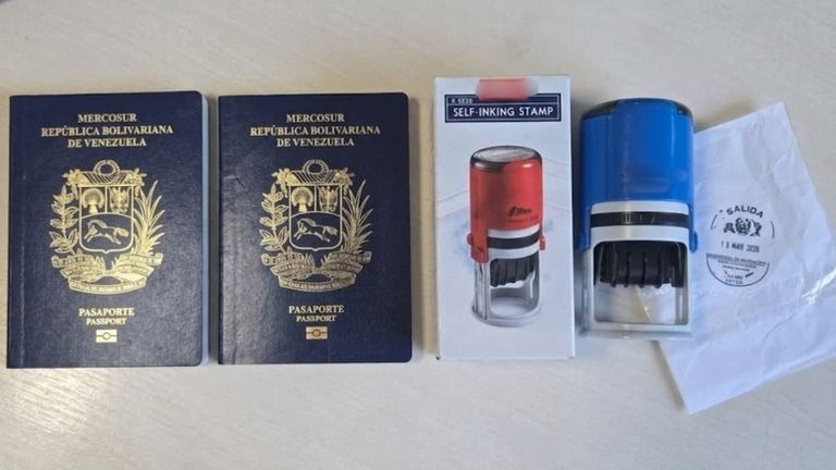 Passaportes falsos encontrados com venezuelano residente no Brasil.
