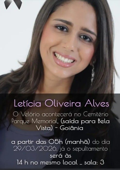 Corpo de Letícia Oliveira Alves foi velado neste domingo (29) em Goiânia (GO) • Reprodução/Redes Sociais