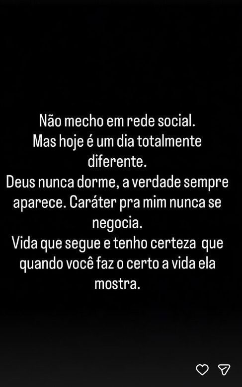 Mensagem publicada por Alisson em seu Instagram • Reprodução/Instagram
