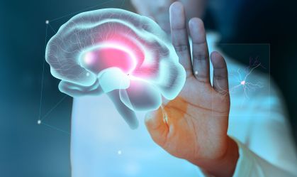Woman touching virtual interface screen smart technology
