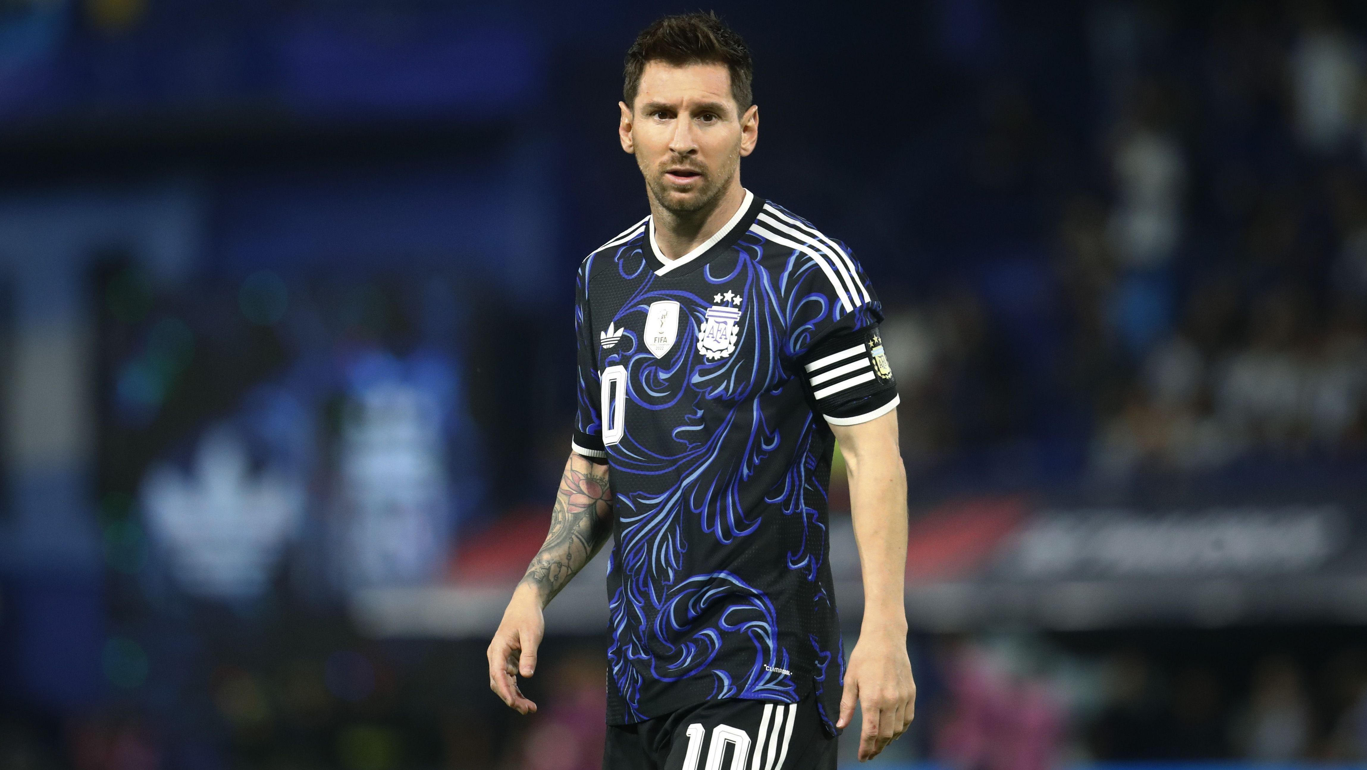 Lionel Messi em ação contra a Mauritânia, na Bombonera