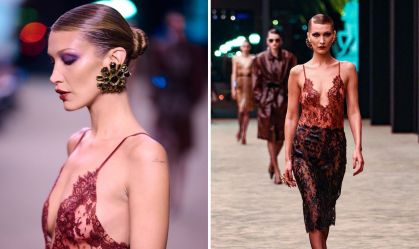 Bella Hadid no desfile da Saint Laurent na Semana de Moda de Paris