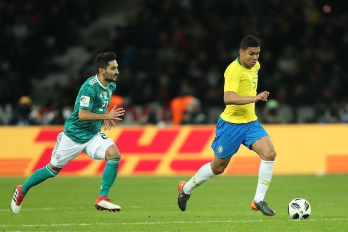 Casemiro em ação no amistoso do Brasil com a Alemanha, antes da Copa e 2018 • Lucas Figueiredo/CBF