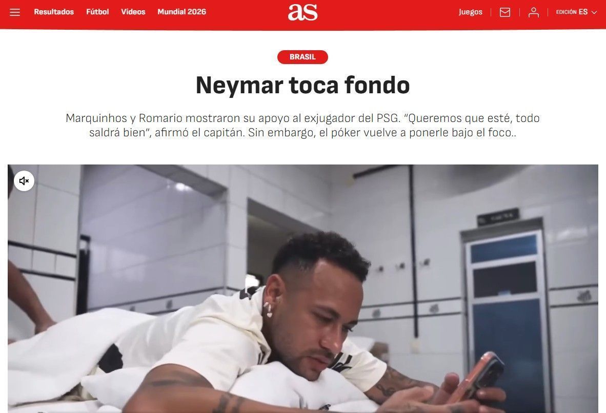 Jornal As, da Espanha, detona Neymar após campeonato de pôquer • Reprodução/AS
