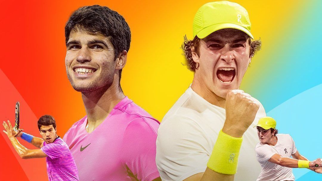 Arte do Miami Open para o confronto entre Carlos Alcaraz e João Fonseca