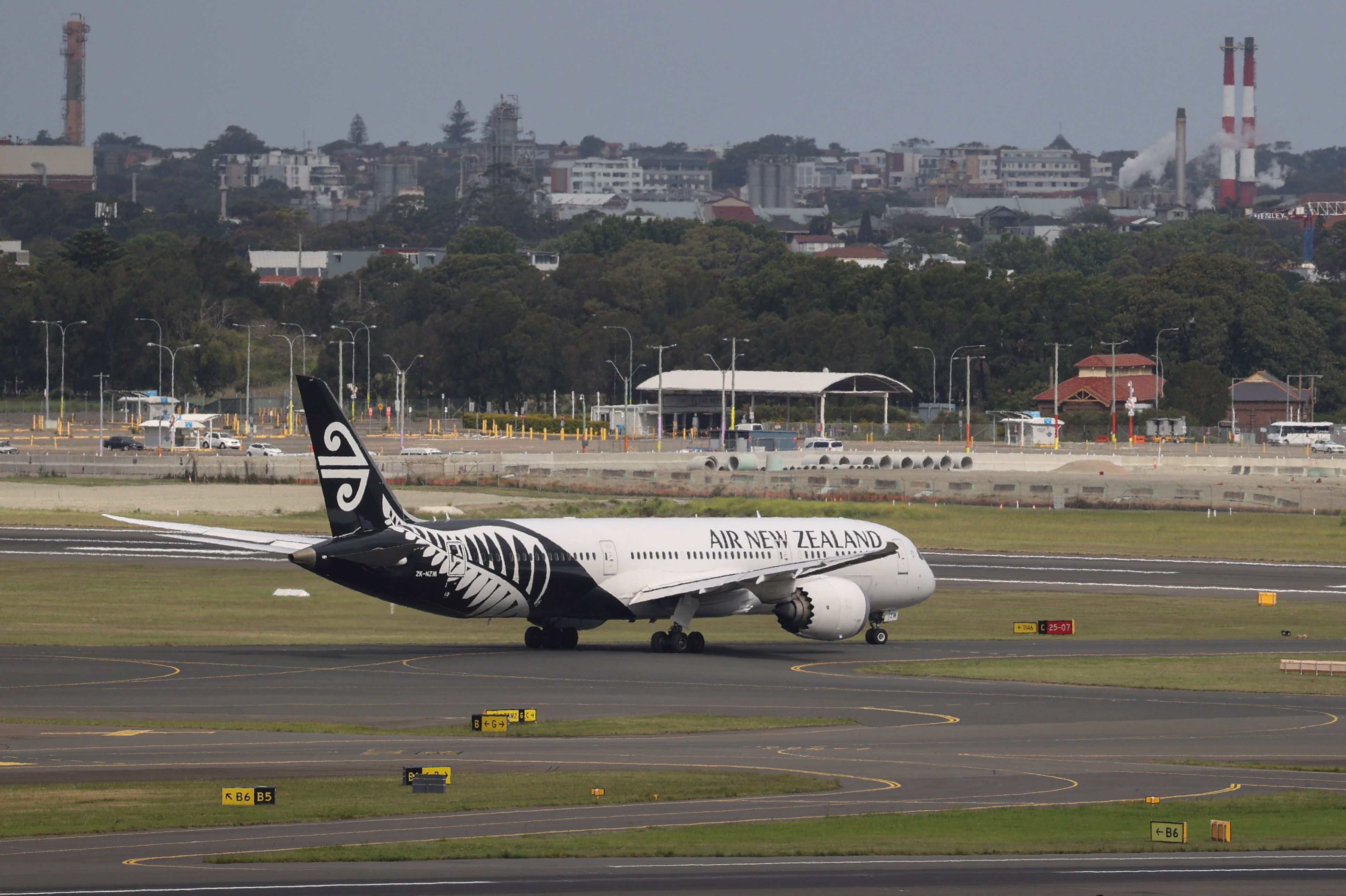 Avião da Air New Zealand no aeroporto de Sydney em 29/11/2021