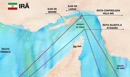 Ilustração mostra rotas no Estreito de Ormuz