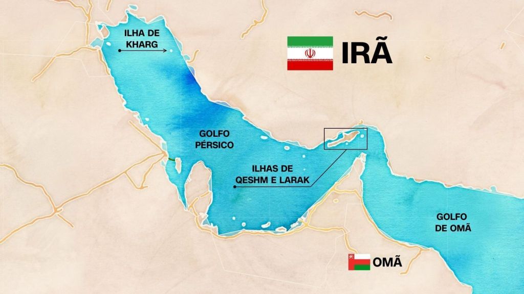 Ilustração mostra ilhas do Irã no Golfo Pérsico