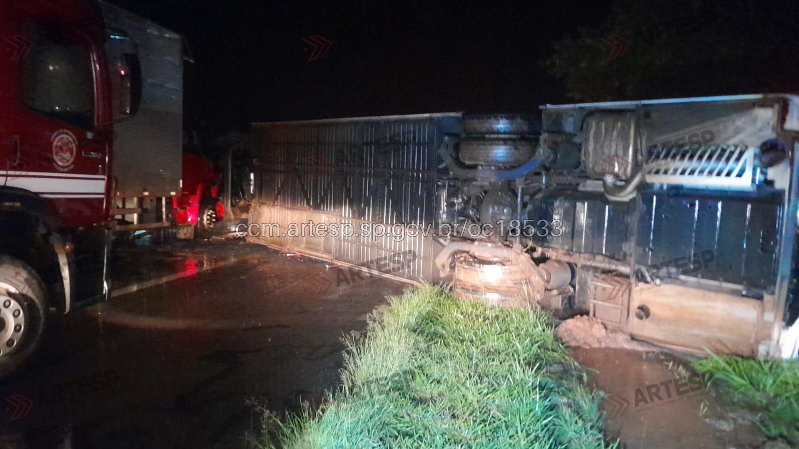 Ônibus da Viação Itamarati tombou sobre a via após perder o controle • Reprodução/Artesp