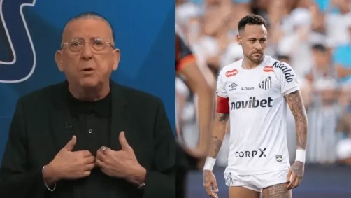 Galvão Bueno durante o programa ‘Galvão e Amigos’; Neymar em jogo do Santos