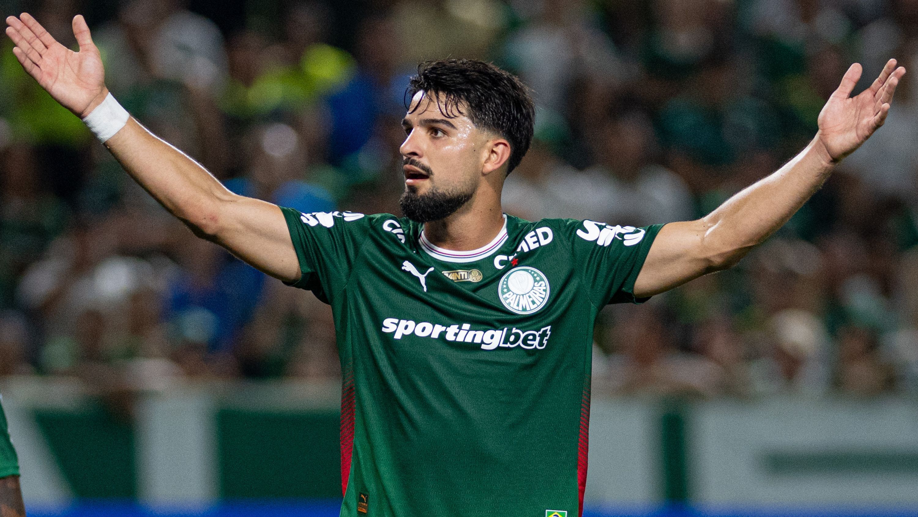 Flaco López comemora o gol que abriu o placar para o Palmeiras sobre o Novorizontino na final do Paulistão