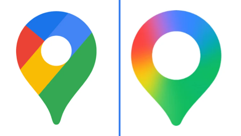 Ícone antigo à esquerda e atual imagem do aplicativo do Google Maps à direita • Reprodução/Google Play Store