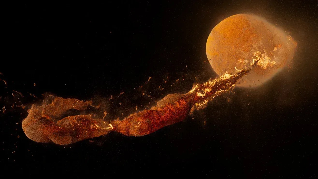 Uma teoria predominante sugere que a Lua se formou depois que um objeto do tamanho de Marte colidiu com a Terra, liberando uma massa de metal fundido no espaço • Nasa