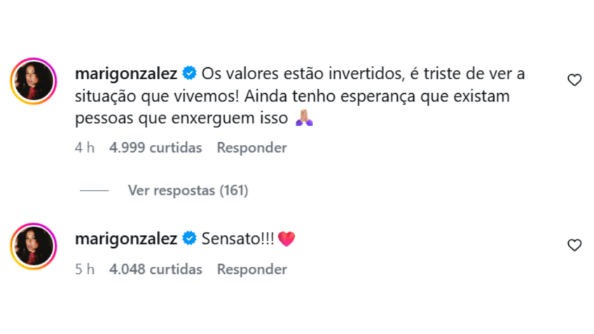 Maria Gonzalez comenta vídeo de Ary Fontoura em defesa de Jonas, seu ex-noivo • Instagram/Ary Fontoura