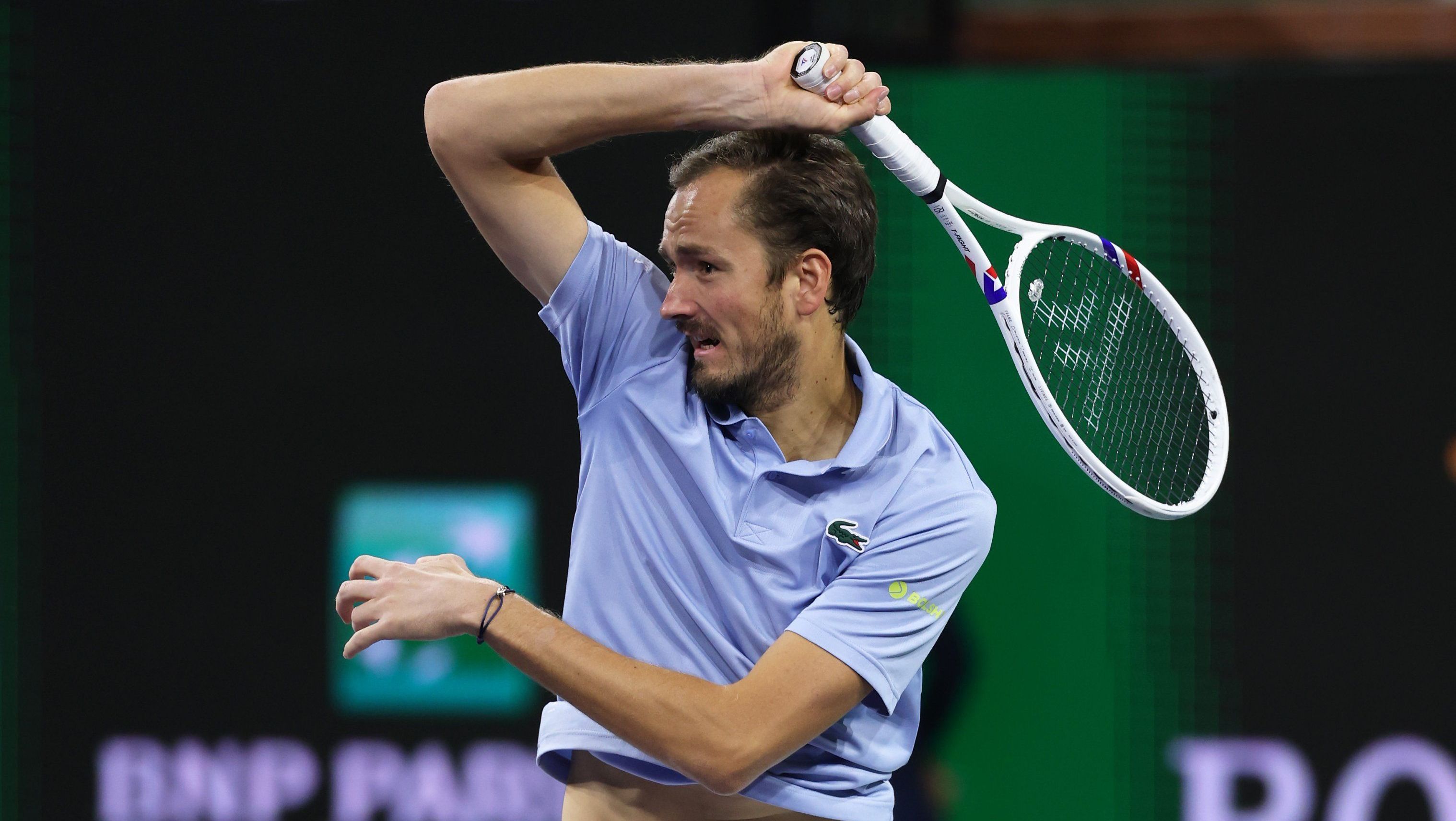 Medvev durante partida contra Jack Draper, nas quartas de final de Indian Wells.