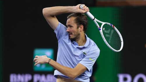 Medvev durante partida contra Jack Draper, nas quartas de final de Indian Wells.