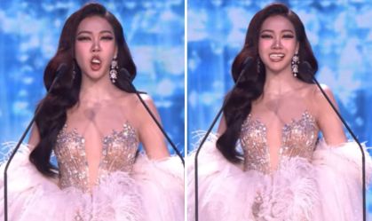 Candidata ao Miss Grand Thailand 2026 tem acidente com dentes falsos em disputa