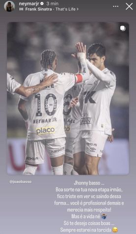 Neymar reclama da saída de João Basso do Santos no Instagram • Reprodução/Instagram @neymarjr