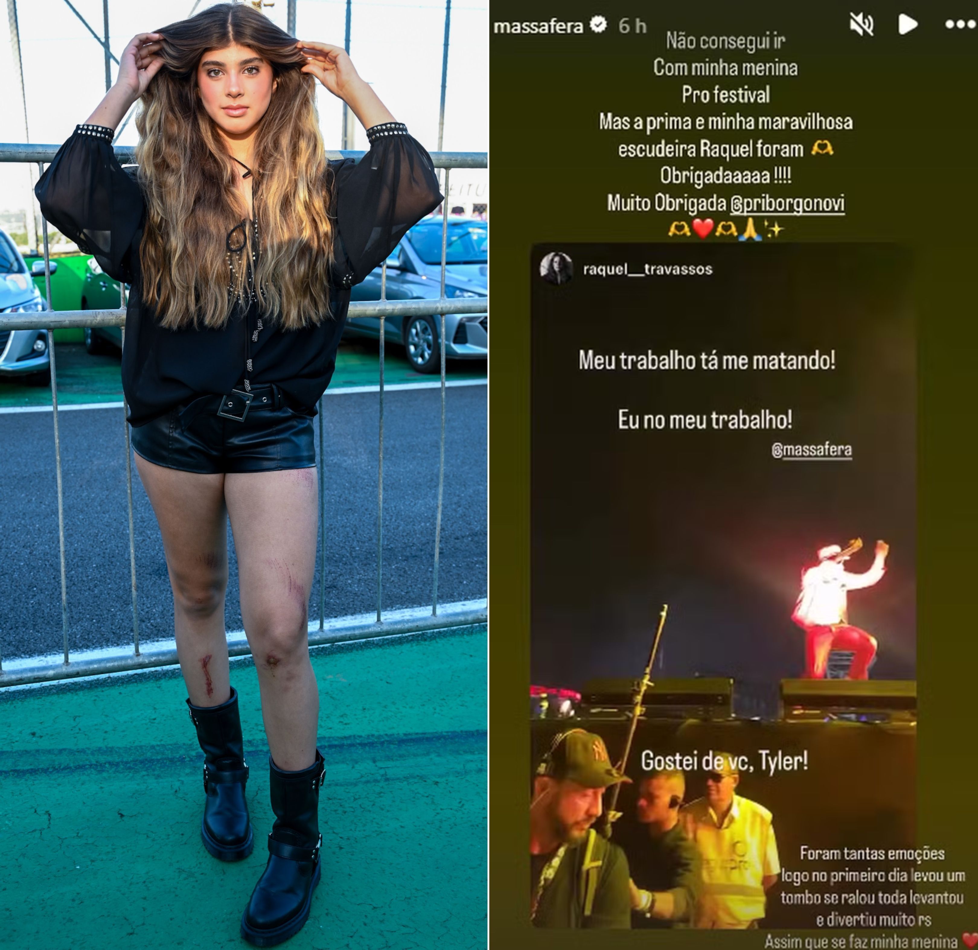Grazi Massafera comenta machucados da filha no Lollapalooza2026 • Marcelo Sá Barretto/Agnews e Reprodução/Instagram