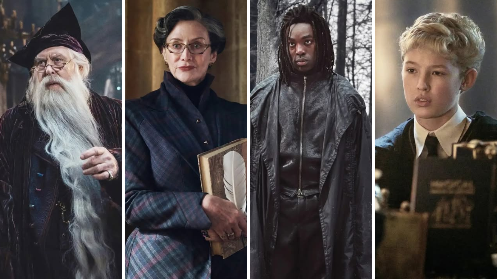 Alvo Dumbledore, Janet McTeer como Minerva McGonagall, Paapa Essiedu como Severo Snape e Lox Pratt como Draco Malfoy • Divulgação