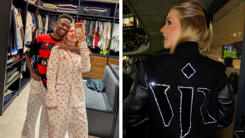 Virginia usa nova jaqueta personalizada com iniciais brilhantes de Vini Jr. • Instagram/Virginia