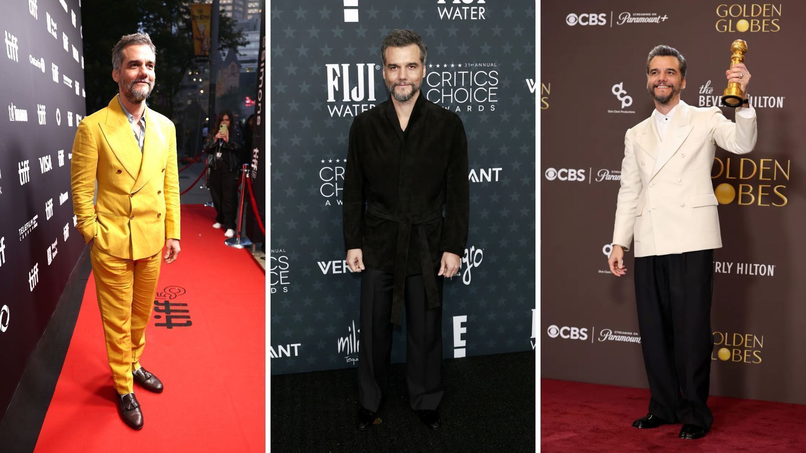 Wagner Moura investiu em looks minimalistas e elegantes durante a temporada de premiações