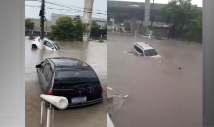 Temporal em SP causa transbordamento de córregos e carros ficam submersos