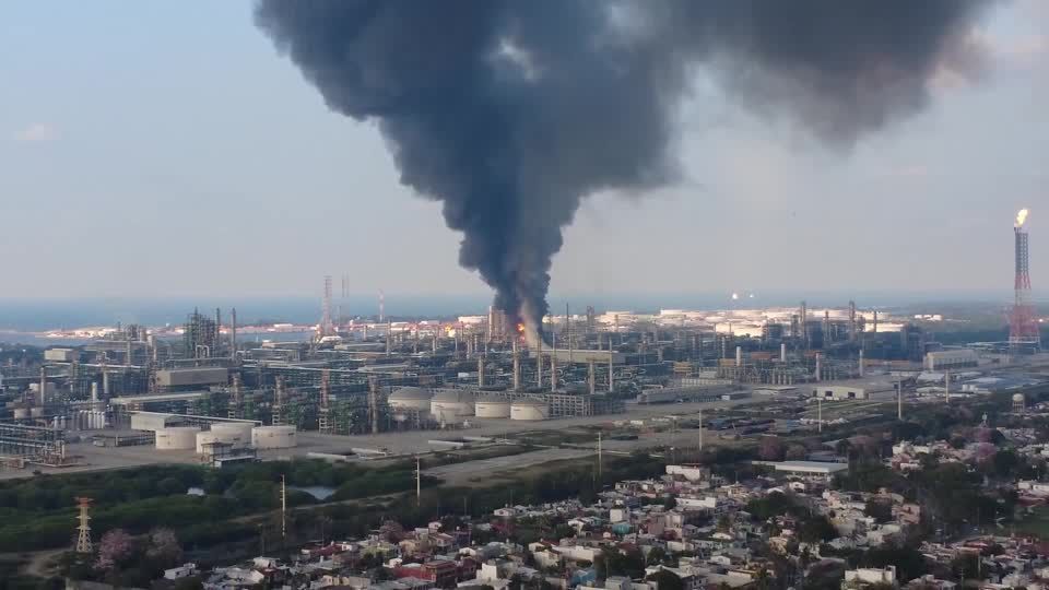 Drone shows smoke billowing from Mexico's Dos Bocas refinery
