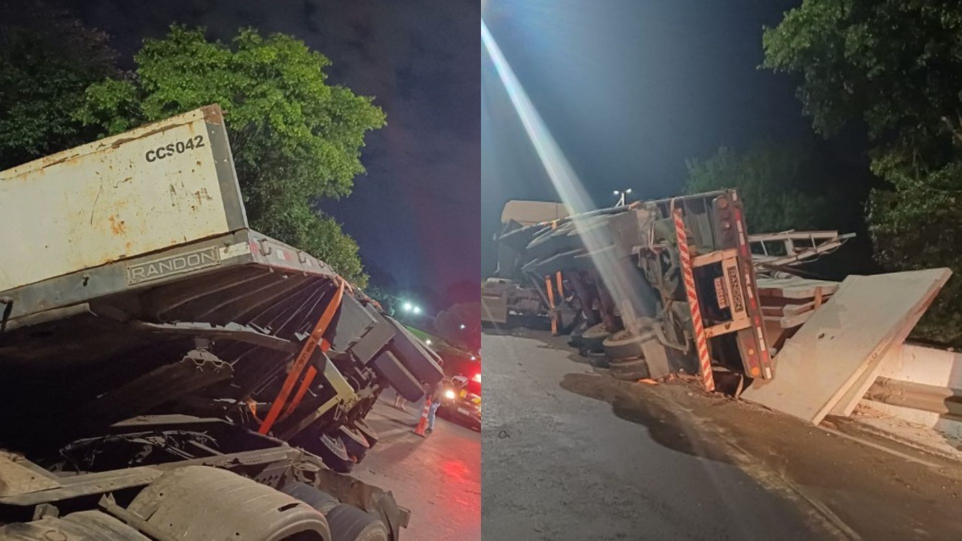 Caminhão tomba em viaduto, carga atinge trilhos e da Trensurb