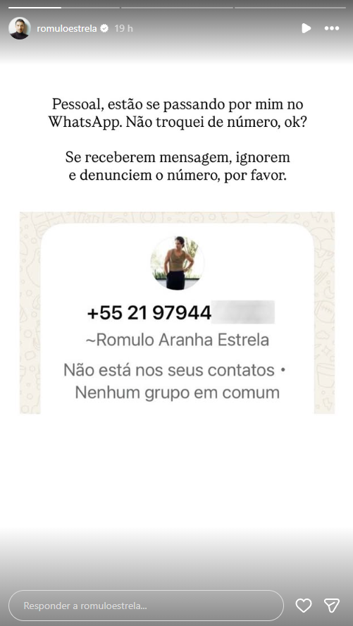 Romulo Estrela mostrou print de conversa com golpistas • Reprodução/Instagram