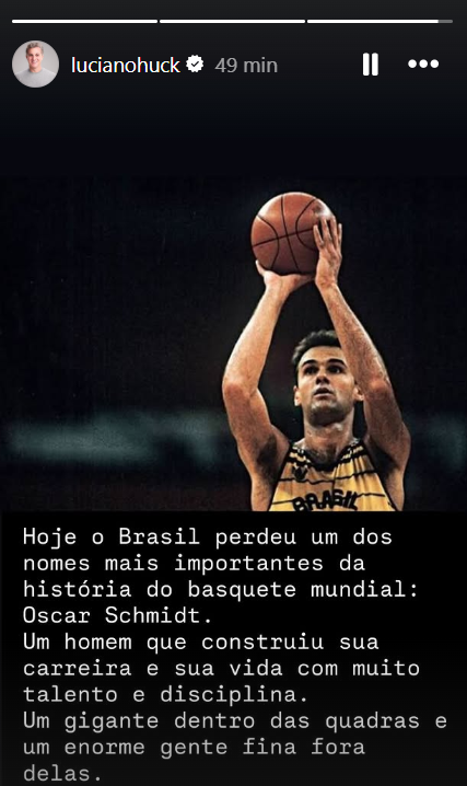 Luciano Huck presta homenagem a Oscar Schmidt nas redes sociais • Reprodução Instagram/Luciano Huck