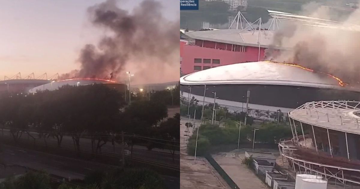 Um incêndio atinge a cobertura do Velódromo do