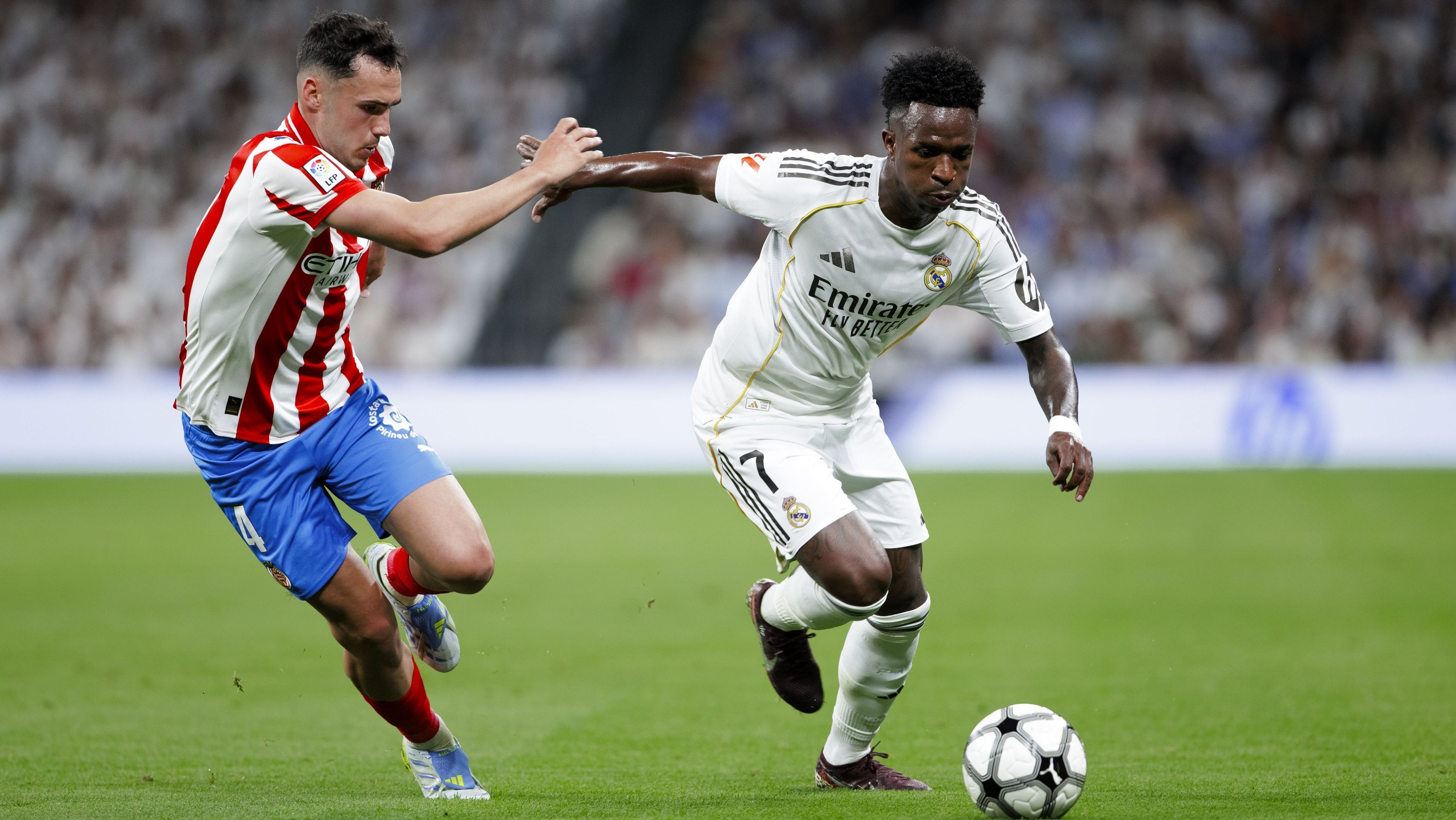 Vinicius Júnior, do Real Madrid, em jogo contra o Girona