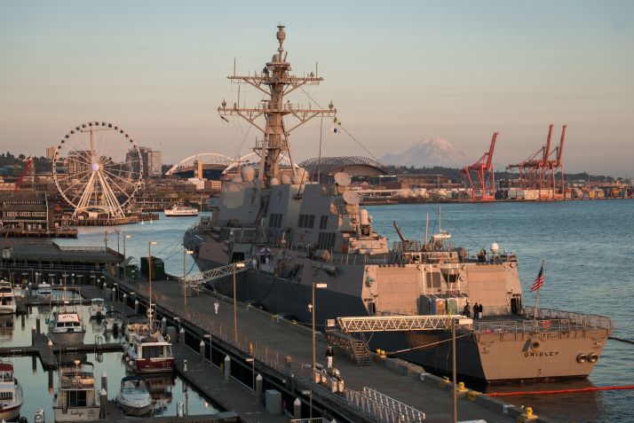 O destróier USS Gridley em Seattle, nos EUA, em agosto de 2016 • Getty Images