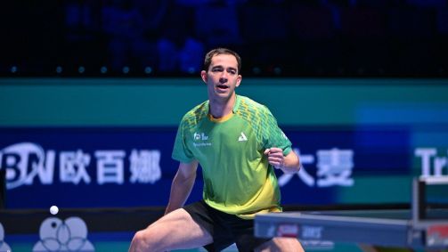 Calderano durante a Copa do Mundo de Tênis de Mesa