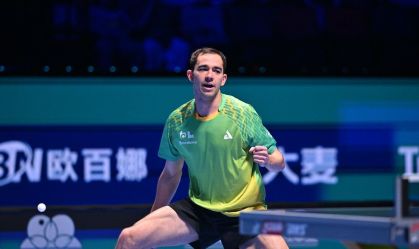 Calderano durante a Copa do Mundo de Tênis de Mesa