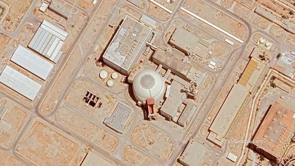 Animation showing Bushehr Nuclear power plant after IAEA informed by Iran of projectile strike