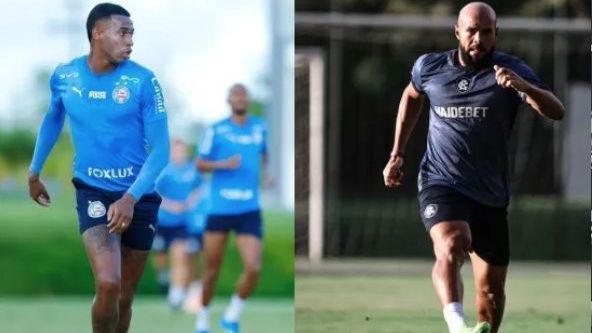 Jean Lucas, do Bahia, e Zé Welison, do Remo, durante treino das equipes