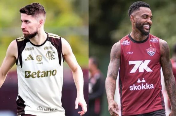 Jorginho, do Flamengo, e Ramon, do Vitória, durante treino das equipes