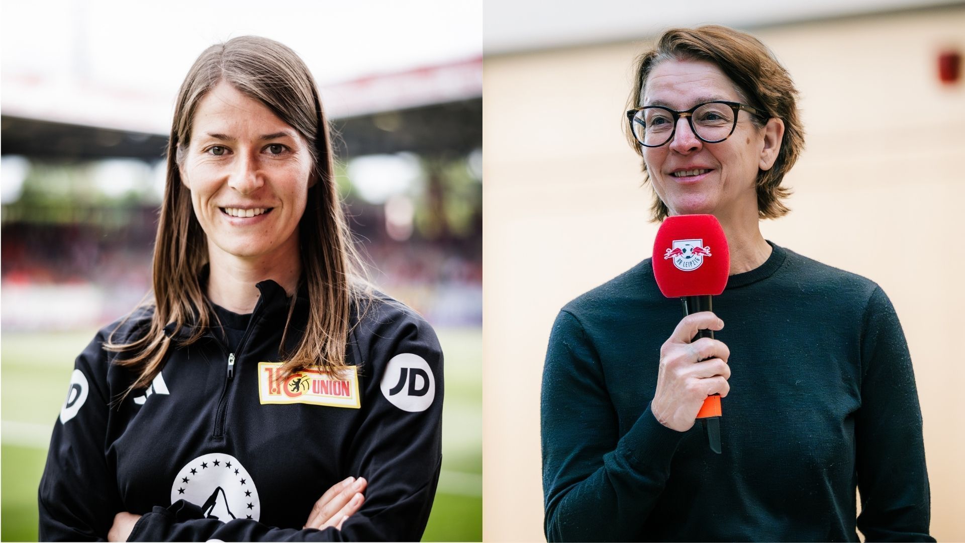 Marie-Louise Eta, técnica do Union Berlin, e Tatjana Haenni, CEO do RB Leipzig