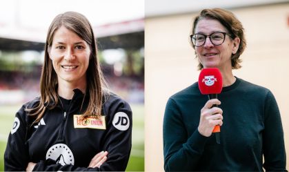 Marie-Louise Eta, técnica do Union Berlin, e Tatjana Haenni, CEO do RB Leipzig