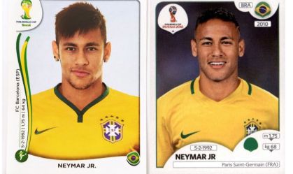 Figurinhas de Neymar pela Seleção Brasileira das Copas de 2014 e 2018