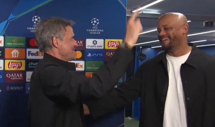 Luis Enrique e Vincent Kompany após partida entre PSG x Bayern