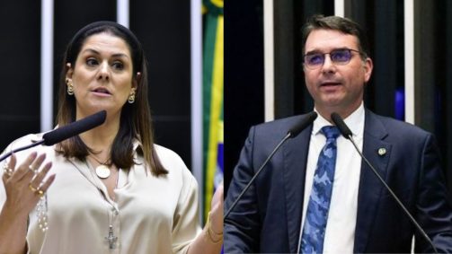 Deputada Simone Marquetoo (PP-SP) e senador Flávio Bolsonaro (PL-RJ)