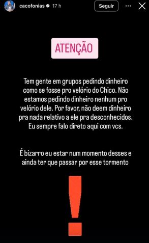 Humorista alertou os seguidores nas redes sociais. • Reprodução - Redes Sociais