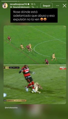 Zavallo, lateral do Cusco, compartilhou publicação reclamando da arbitragem em jogo contra o Flamengo • Reprodução/Instagram