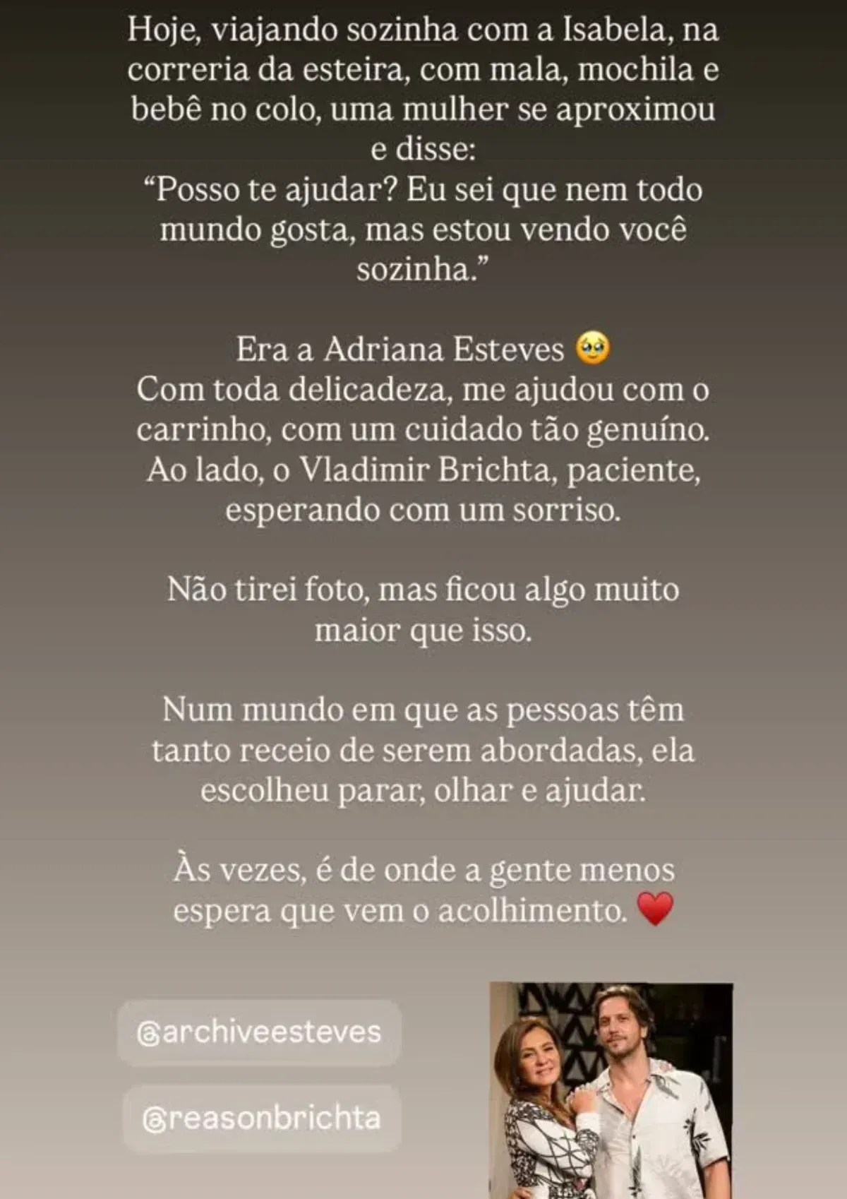 Mulher publicou situação envolvendo Adriana Esteves • Reprodução/Instagram