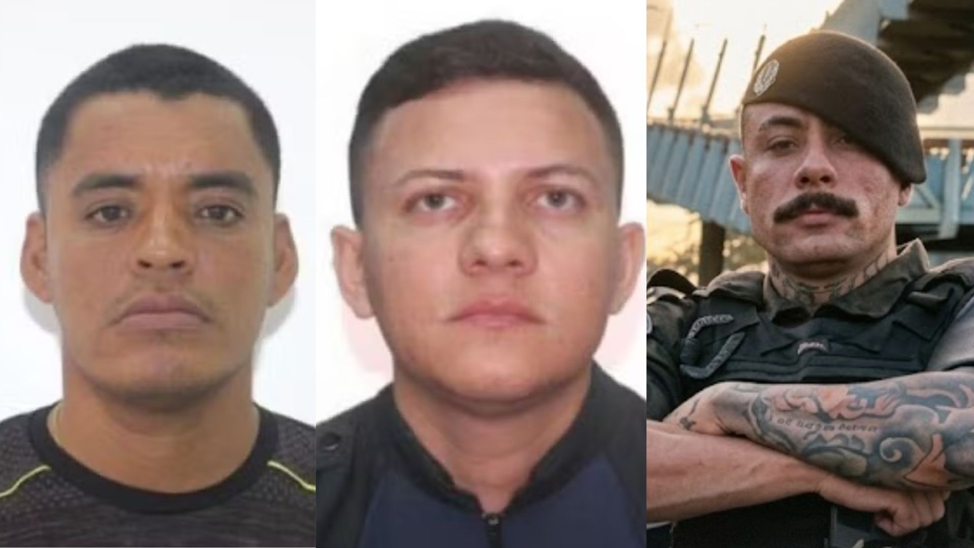 Policiais Militares José das Graças e Fernando Henrique (à esquerda); Guarda Municipal Pedro de Morais Santos Garcia (à direita) • Divulgação/Polícia Civil do Amapá/Polícia Federal