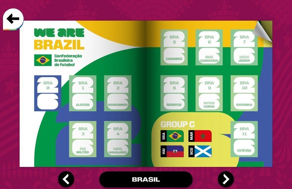 Página do Brasil no álbum virtual da Copa